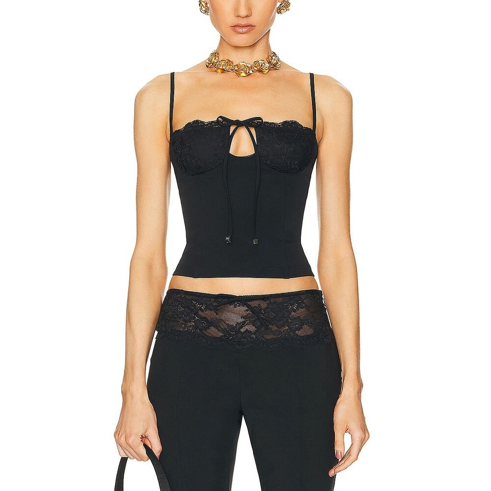 Blumarine Lace Black Tie-Front Bustier Top Size 36 IT / US 0